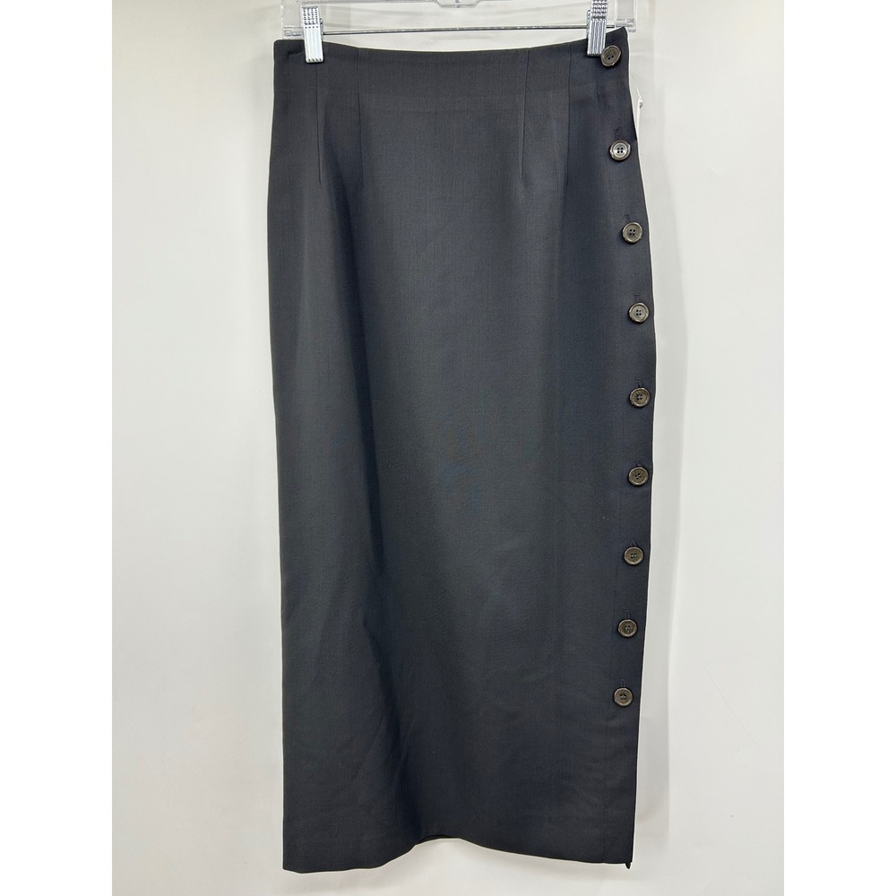Vintage KGR Gray 100% Wool Side Button Midi Pencil Skirt Size 4 USA Made